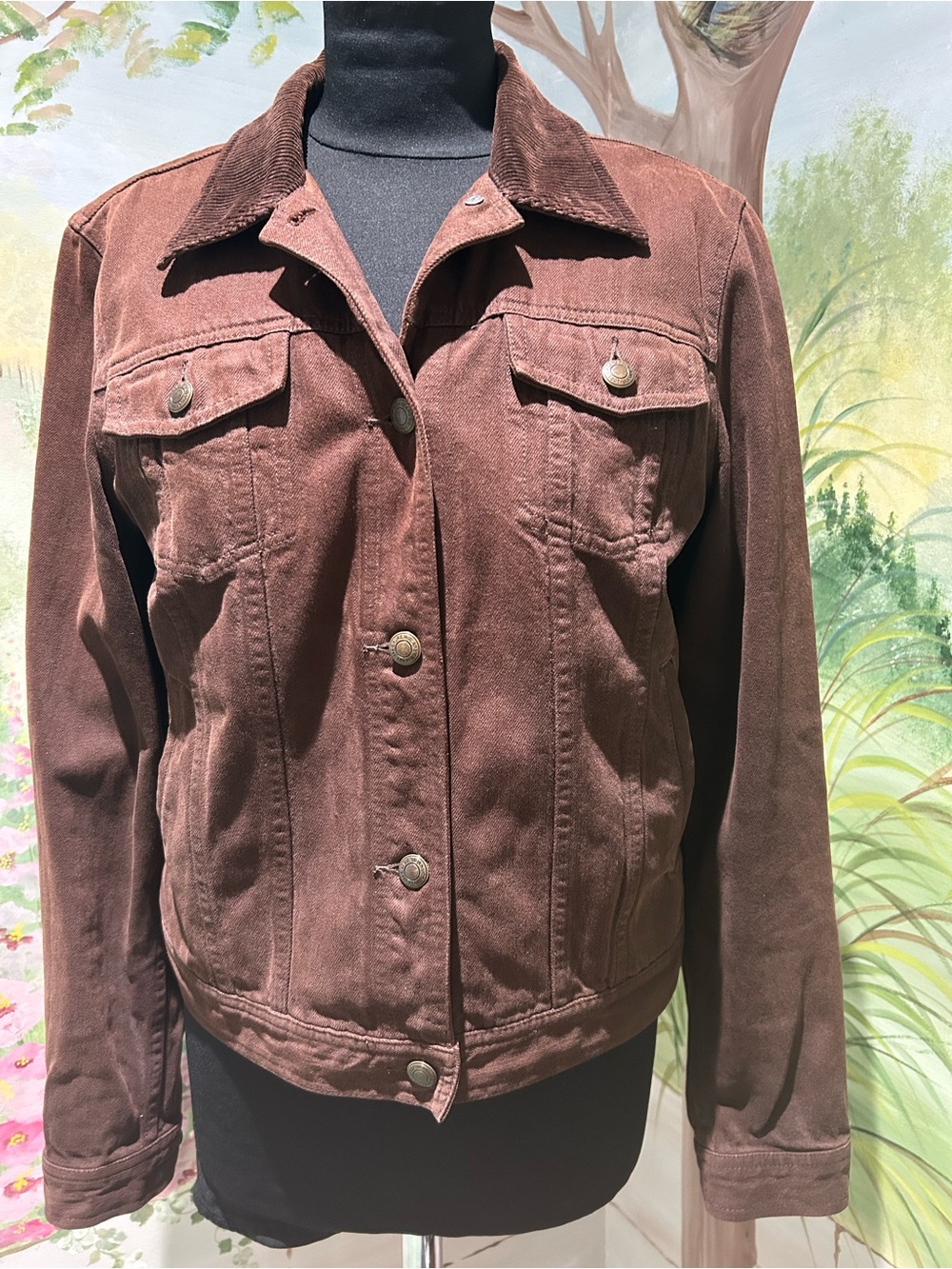Vintage Lauren Jeans Co Ralph Lauren Brown Denim Jacket Corduroy Collar.